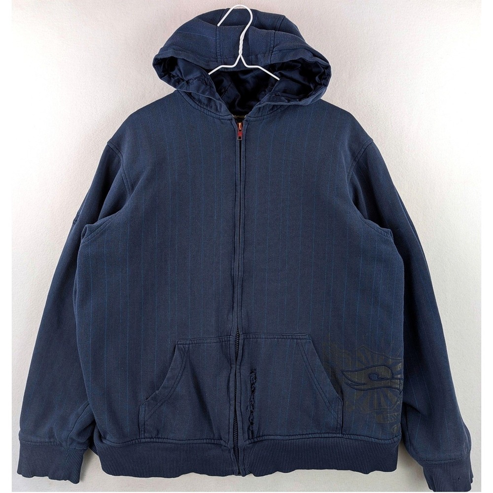 Tony Hawk Mens L Thrashed Zip Up Hoodie Navy Pinstripe Skate Streetwear